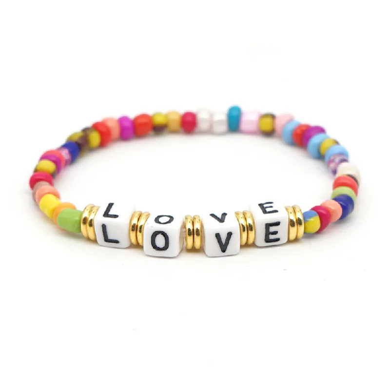 adjustable bracelets for women-Original Boho Ethnic Wind Quartet Love Alphabet Rainbow Glass Beads Bracelet Wholesale Gooddiy