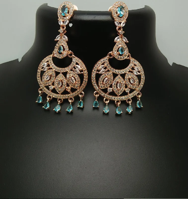 antique earrings for women-Pooja Bangles Rose Gold Plated AD Stone Dangler Earrings