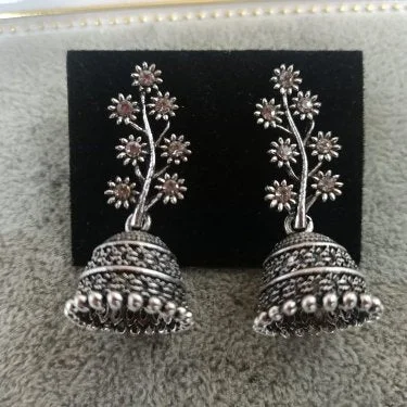 white gold earrings for women-Tahura Oxidised Plated Jhumki Earrings