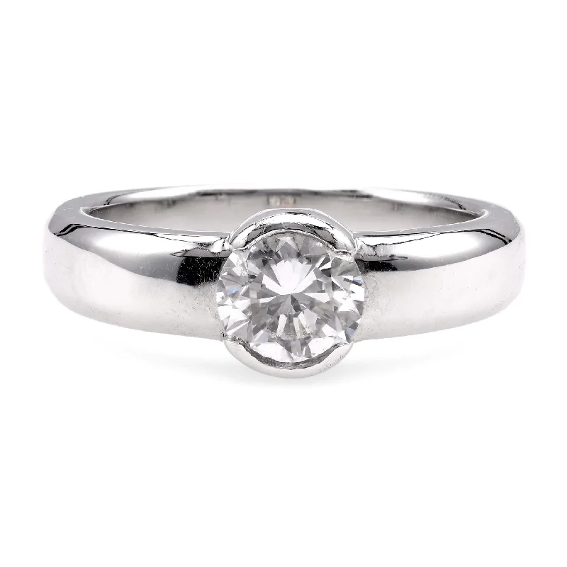 promise rings for women-Vintage Diamond 18K White Gold Bezel Set Ring