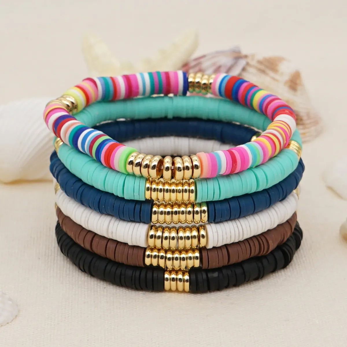 engraved bangles for women-Fashion Letter Colorful Soft Clay Patchwork Pearl Bracelets