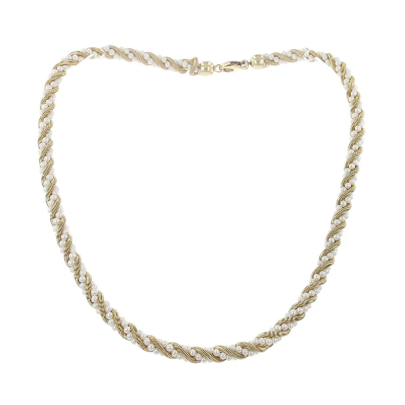 name necklaces for women-18-Inch 14K Gold and Pearl Twisted Strand Necklace