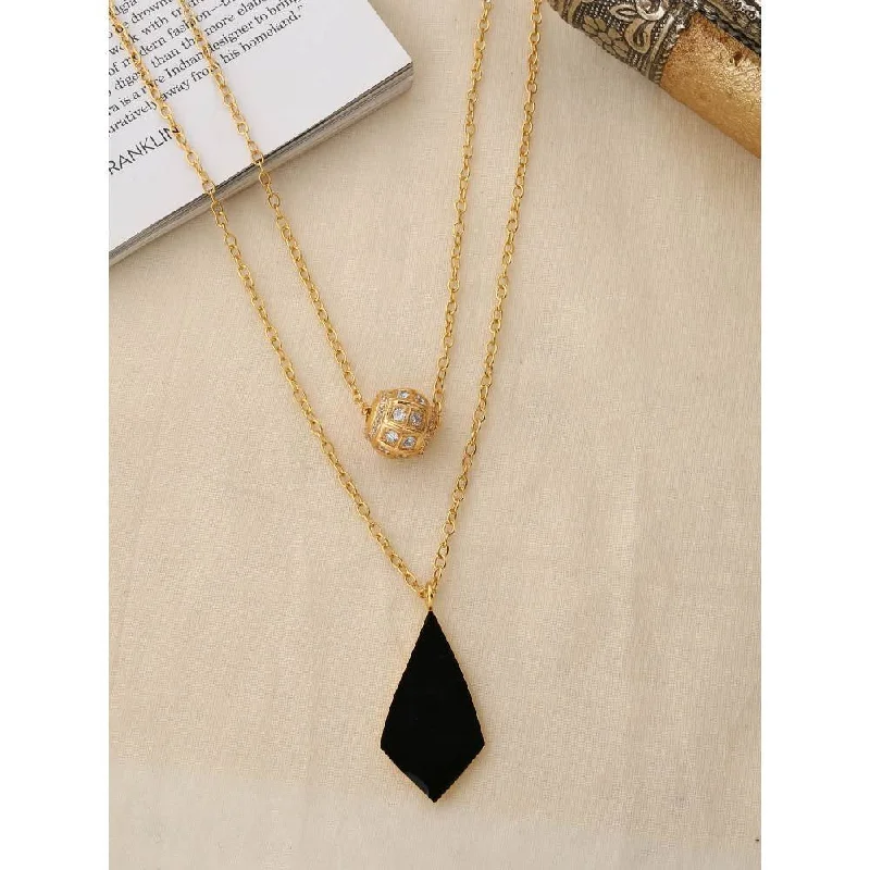 heart-shaped necklaces for women-Zurooh Double Layer Gold Plated Necklace with Black Enamel