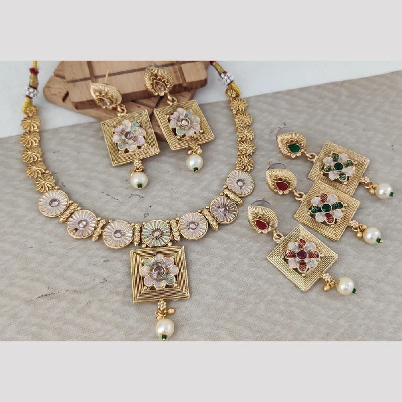 vintage lockets for women-Rani Sati Jewels Gold Plated Pearl And Pota Stone Necklace Set