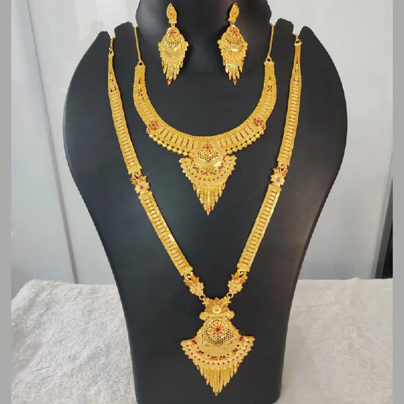 layering necklace sets for women-Pari Art Jewellery Forming Gold Double Necklace Set