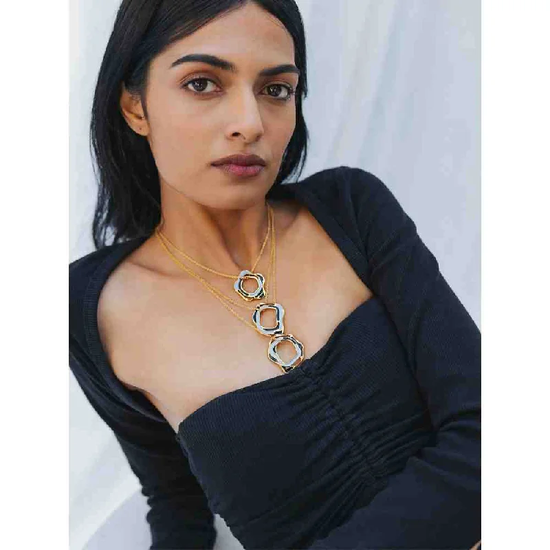 layering necklace sets for women-Dhwani Bansal Adjustable Gold And Blue Black Enamel Aqua Layered Necklace