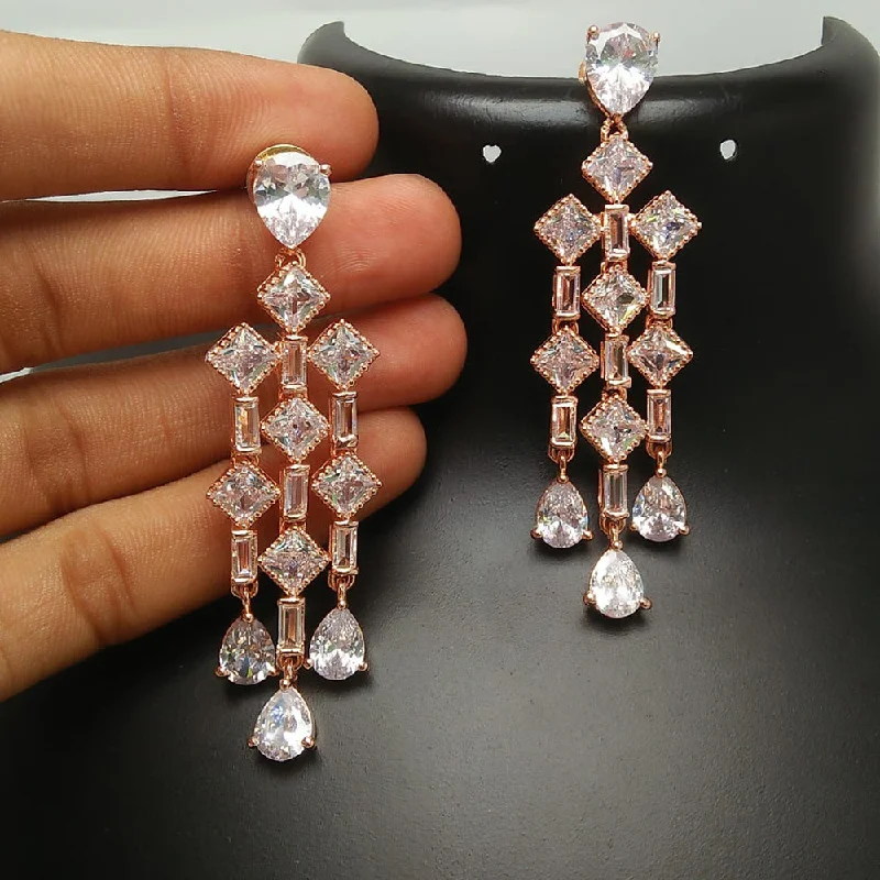 chic earrings for women-Manisha Jewellery Rose Gold Plated AD Stone Dangler Earrings