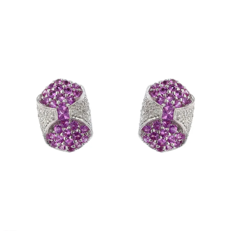 fashion gemstone earrings for women-18K White Gold Pink Sapphire and Diamond Earrings