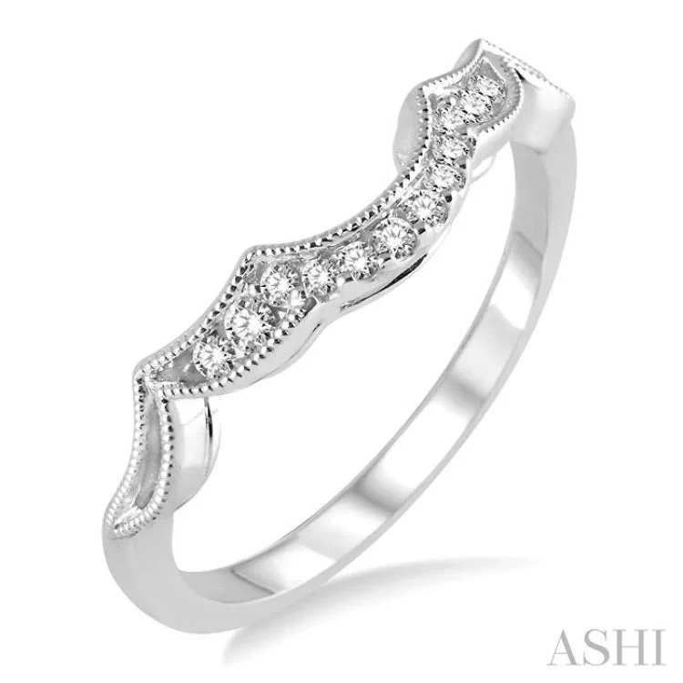 cocktail rings for women-1/10 Ctw Round Cut Diamond Wedding Band in 14K White Gold