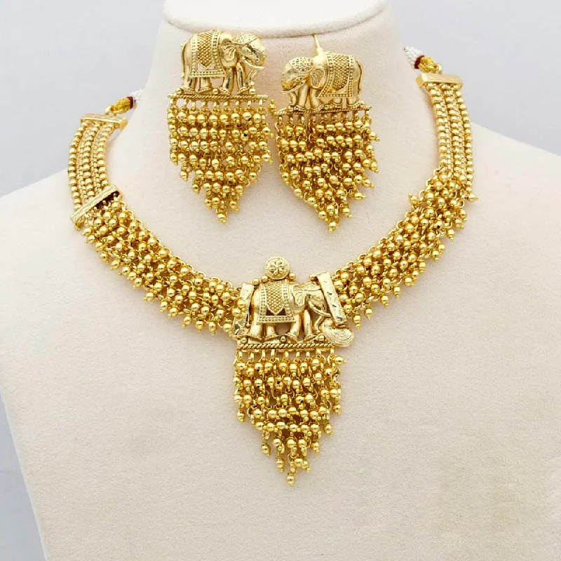 choker necklaces for women-Kavita Art Gold Plated Elephant And Pearl Necklace Set