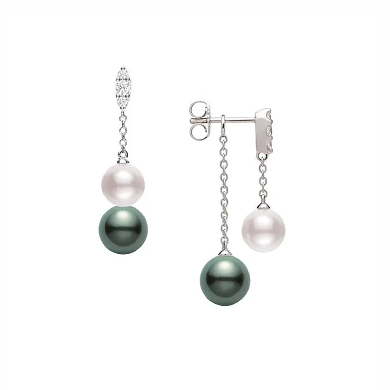 bohemian earrings for women-Akoya and Black South Sea Cultured Pearl Earrings with Diamonds