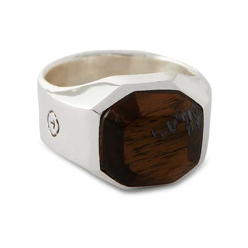 simple rings for women-Hexagonal Ring & Coffee Tiger Eye