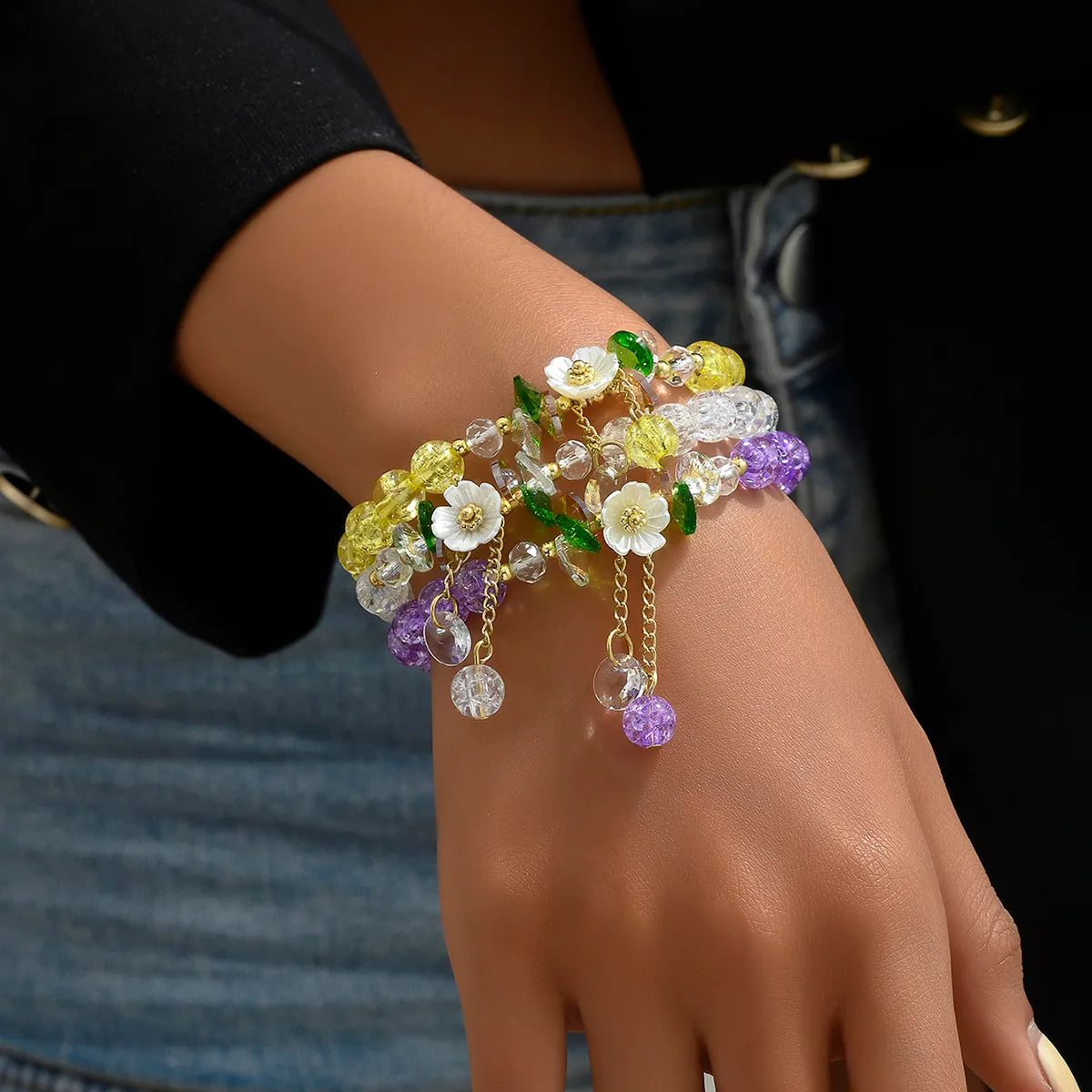 rhinestone bracelets for women-Simple Style Flower Arylic Beaded Women's Bracelets