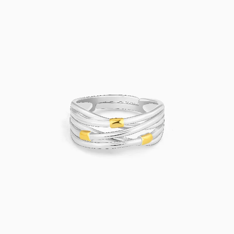 luxury wedding rings for women-Silver and Golden Weave Ring