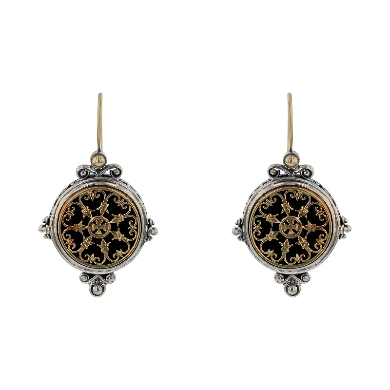 clip-on earrings for women-Konstantino Black Onyx French Wire Earrings in Sterling Silver and 18k Yellow Gold