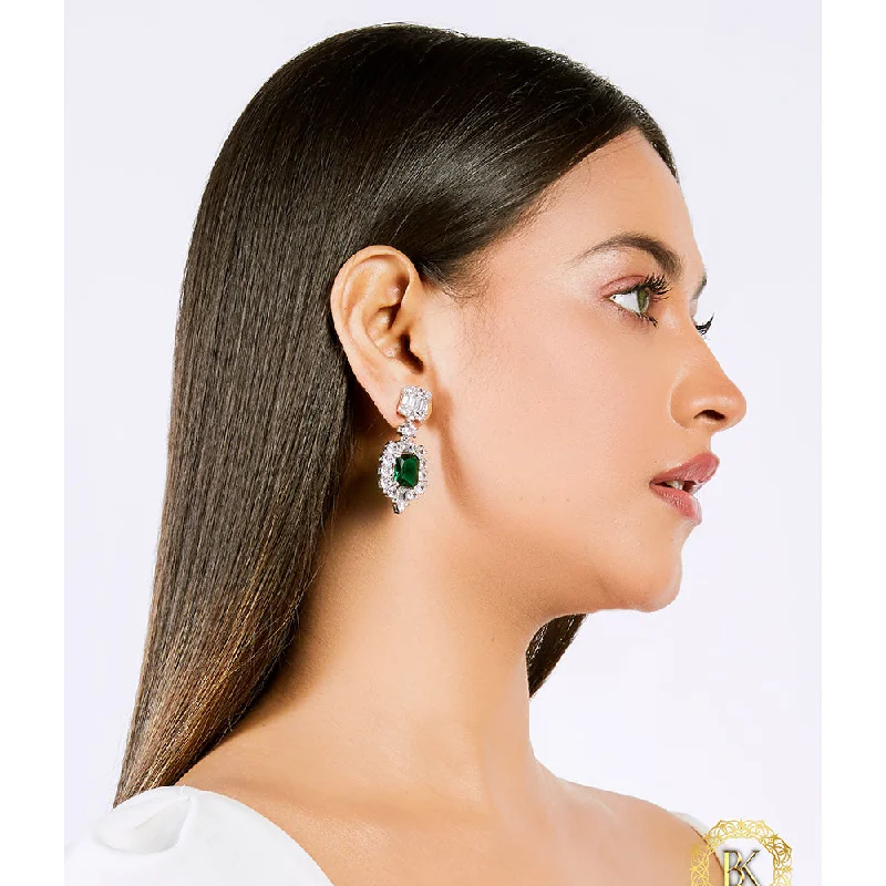 emerald earrings for women-BK Fashion Silver Plated AD Stone Dangler Earrings