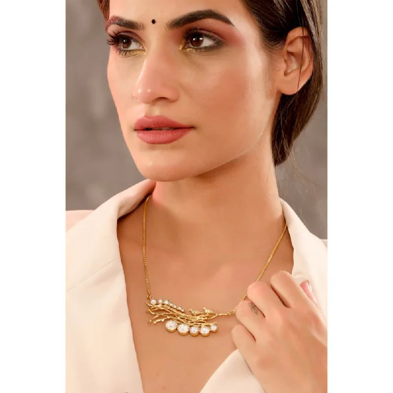 minimalist silver necklaces for women-Zurooh Designer Handcrafted Birds Necklace In 18K Gold Plating Studded with Polki