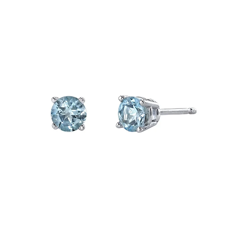 enamel earrings for women-Aquamarine 14K White Gold Stud Earrings