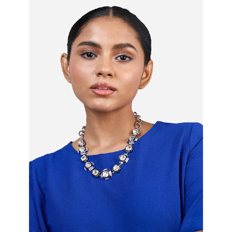 initials necklaces for women-Isharya Digital Blue Crystal Necklace In Rhodium and Signature Colored Plating