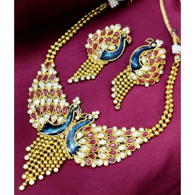 modern necklaces for women-Akruti Collection Gold Plated Meenakari Necklace Set