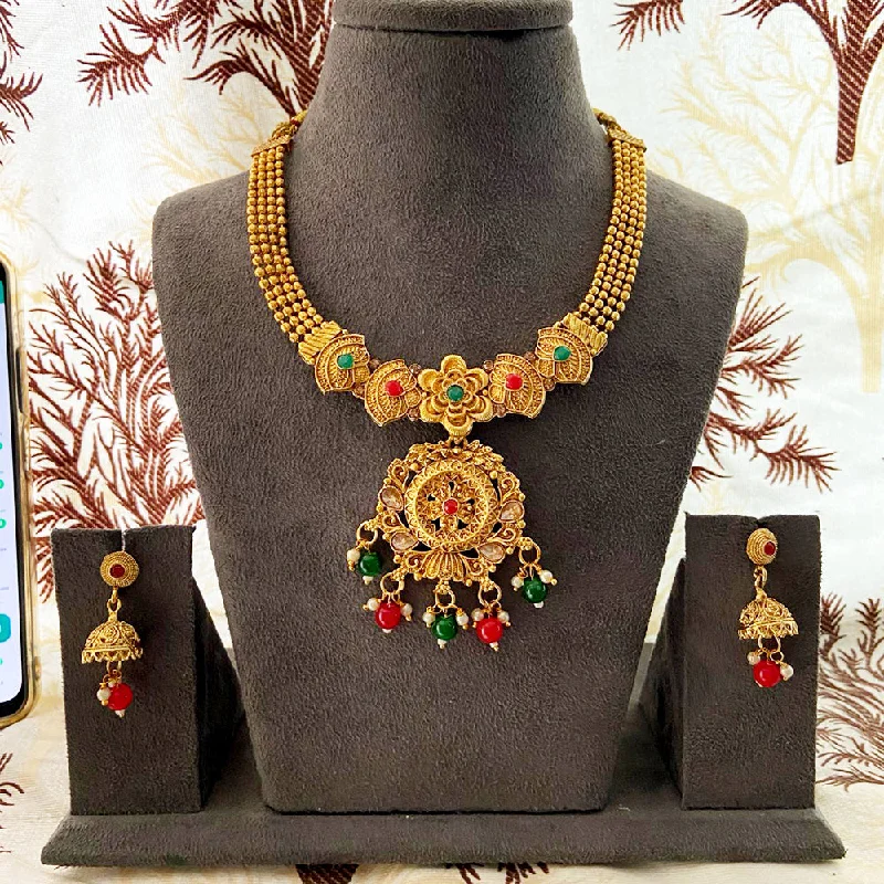 custom engraved necklaces for women-India Art Gold Plated Pota Stone And Beads Necklace Set