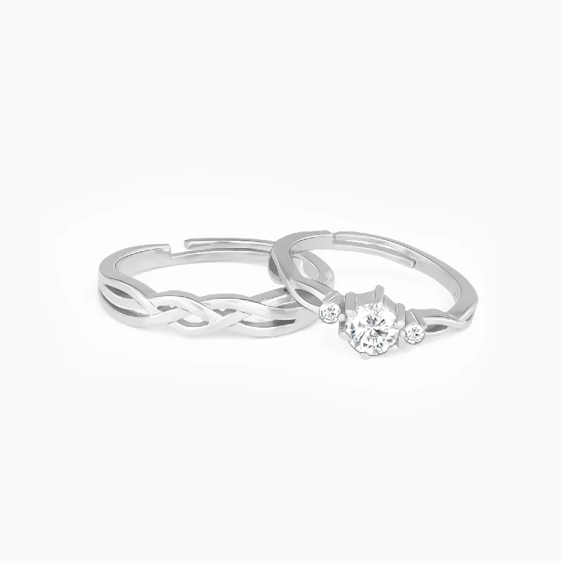 diamond cluster rings for women-Silver Elegant Love Couples Rings