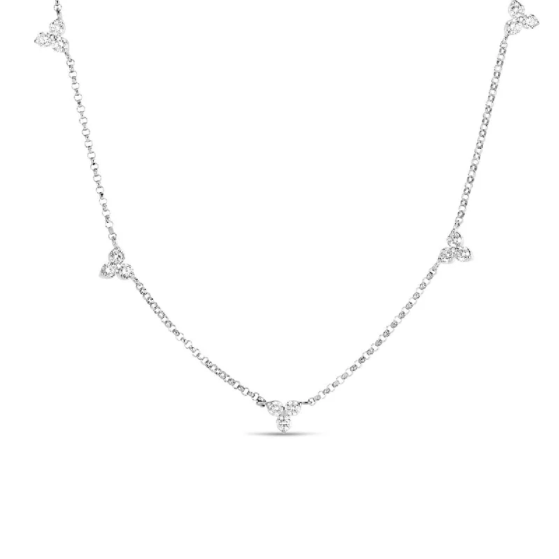 zodiac necklaces for women-18K Gold Diamonds by the Inch 5 Station Flower Necklace