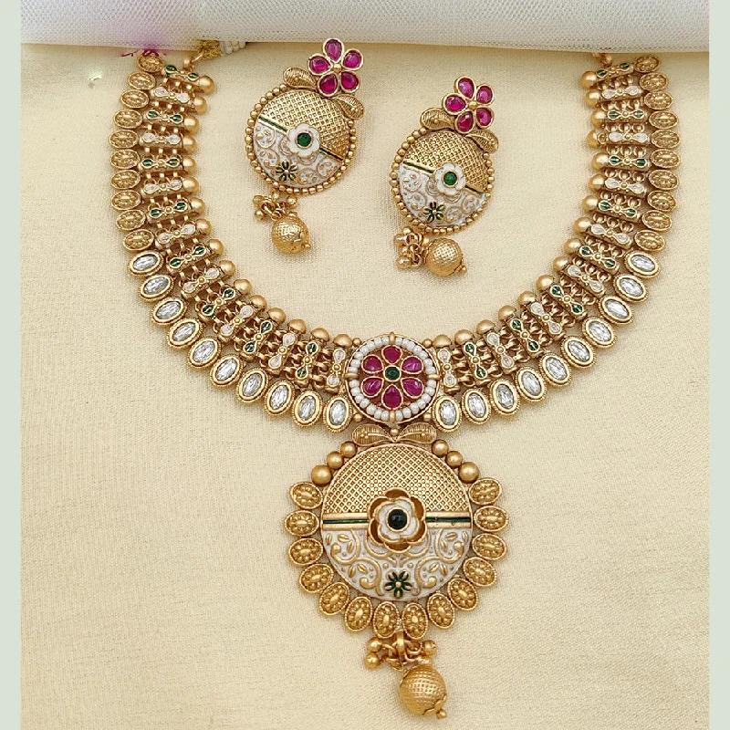 diamond cross necklaces for women-Jewel Addiction Gold Plated Pota Stone And Meenakari Necklace Set