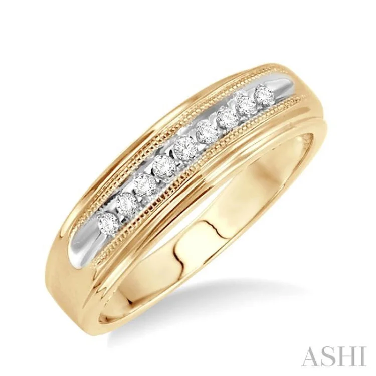 mixed metal rings for women-1/8 Ctw Round Cut Diamond Men's Ring in 14K Yellow Gold