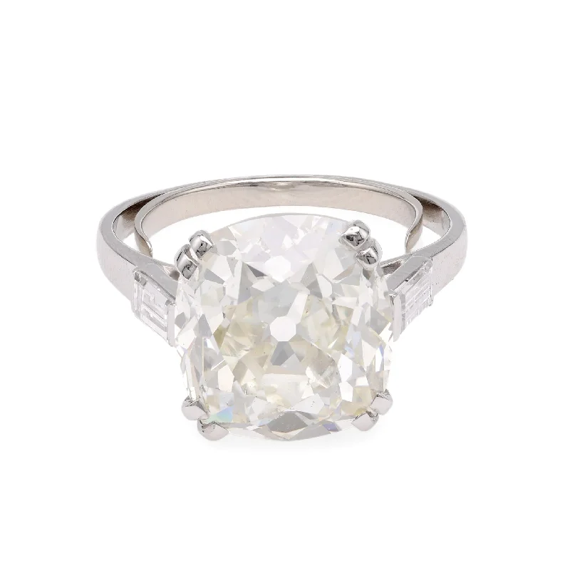 affordable rings for women-French Art Deco GIA 7.60 Carat Old Mine Cut Diamond Platinum Ring