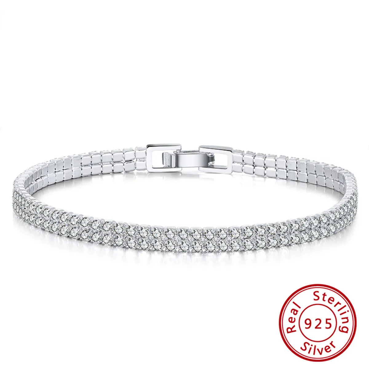 silver bracelets for women-Simple Style Geometric Solid Color Sterling Silver Zircon Bracelets In Bulk