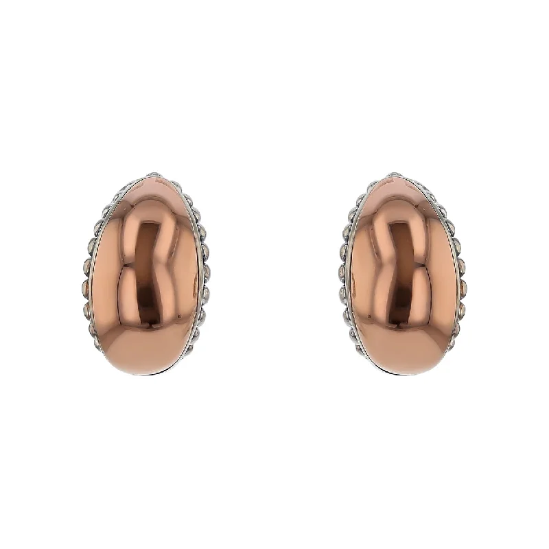 glamorous earrings for women-Lagos Caviar Omega Back Earrings in Sterling Silver and 18k Rose Gold