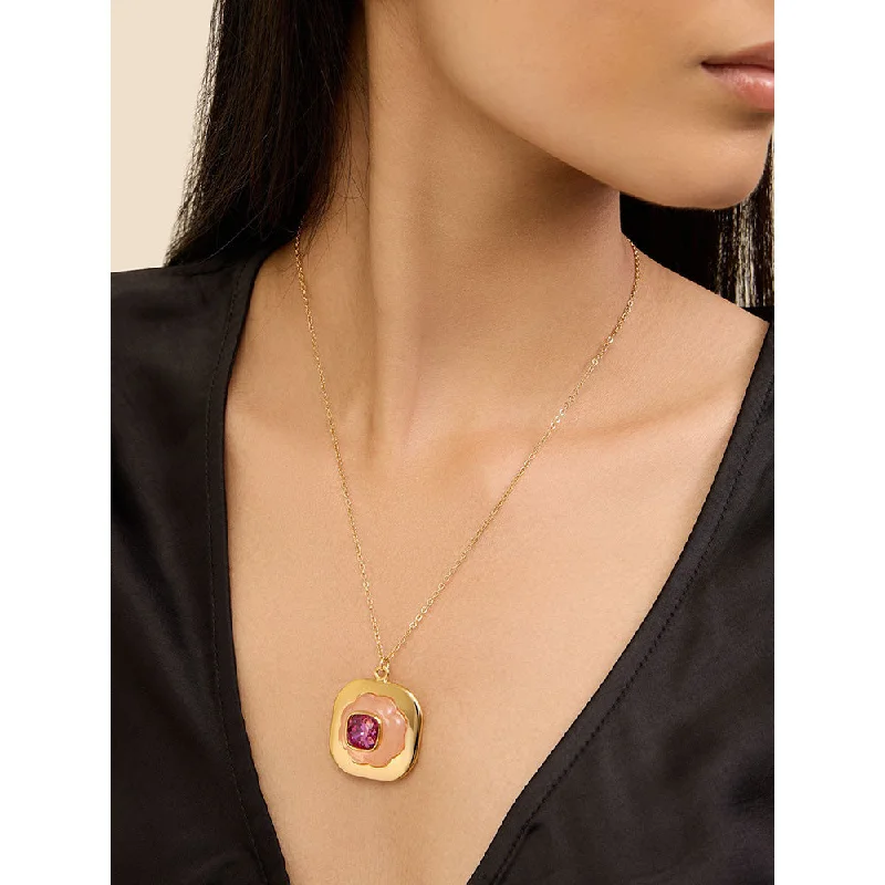 diamond and gold necklaces for women-Isharya Think Pink Pendant in 18Kt Gold Plated Necklace