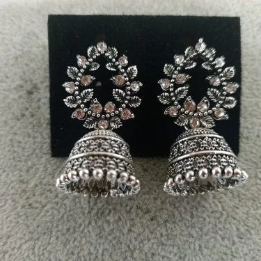 high-quality earrings for women-Tahura Oxidised Plated Jhumki Earrings