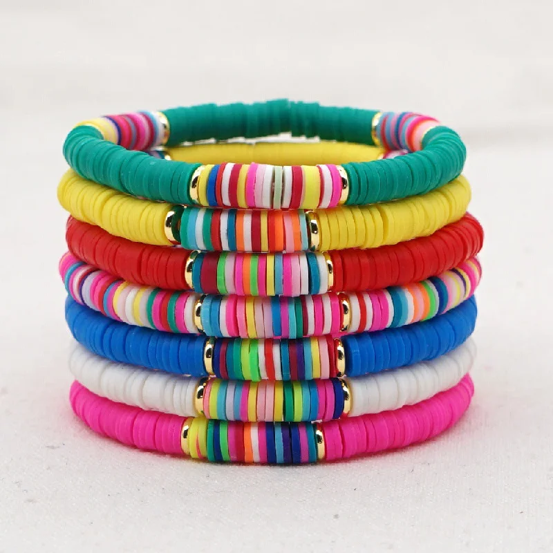 sparkling bracelets for women-Bohemian Contrast Color Soft Ceramic Elastic Rope Bracelet