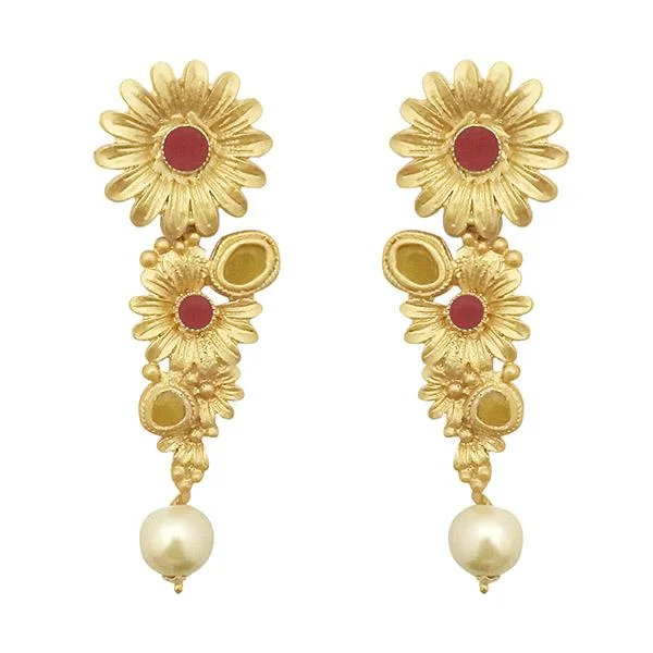 layered earrings for women-Kriaa Maroon Pota Stone Gold Plated Floral Dangler Earrings