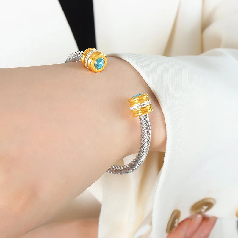 Sea Blue Zircon Single-Layer Rhinestone Bracelet