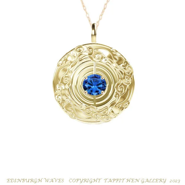 opal necklaces for women-Edinburgh Waves Necklace in 9ct Yellow Gold with Sapphire