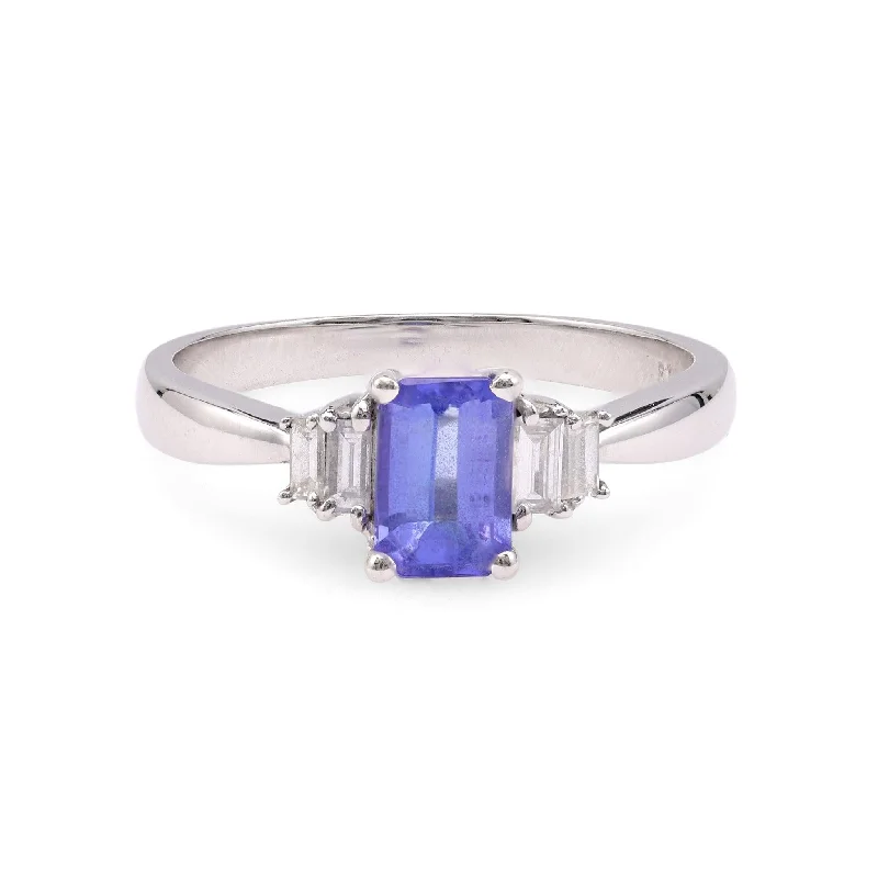 engagement rings for women-Tanzanite Diamond 18k White Gold Ring