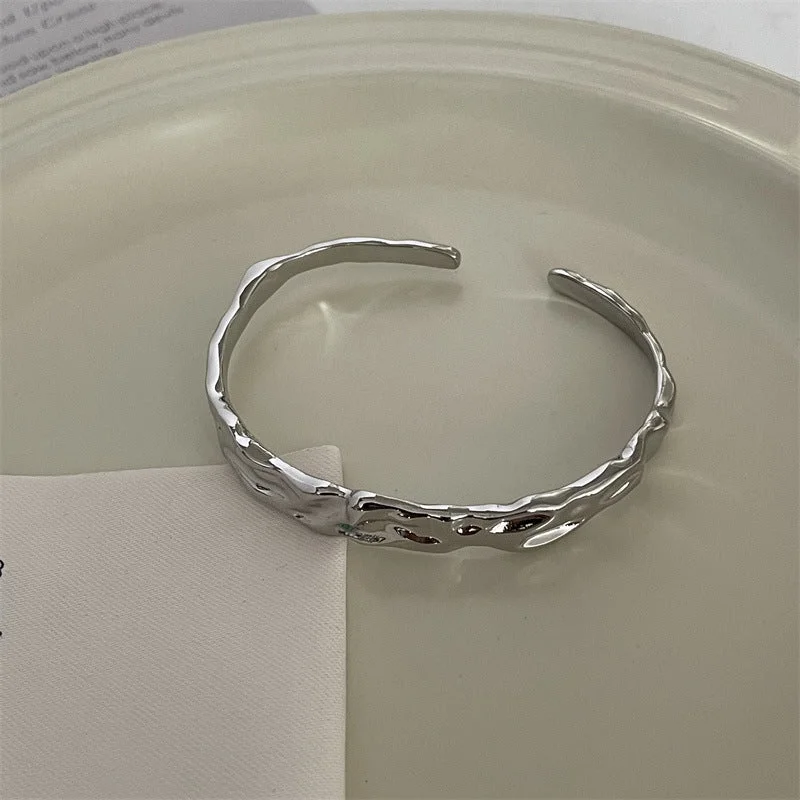 Silver Pleated Open-Ended Bracelet