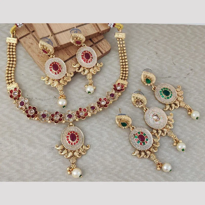 eternity circle necklaces for women-Rani Sati Jewels Gold Plated Pearl And Pota Stone Necklace Set