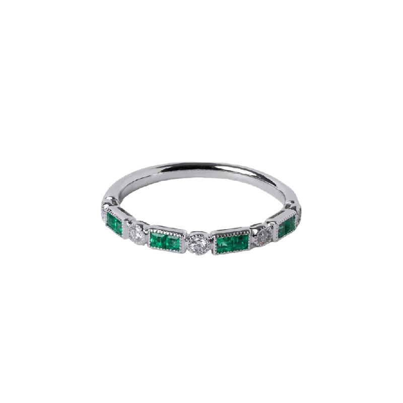 elegant sapphire engagement rings for women-14k White Gold Alternating Diamond and Emerald Wedding Band