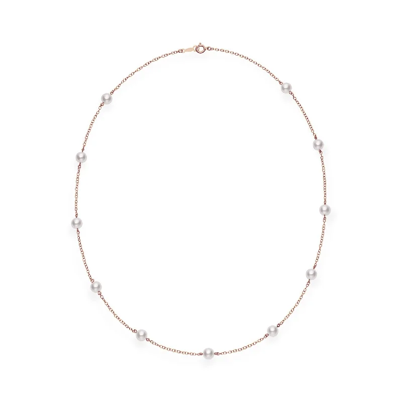 teardrop necklaces for women-18-Inch Akoya Cultured Pearl Station Necklace in Rose Gold