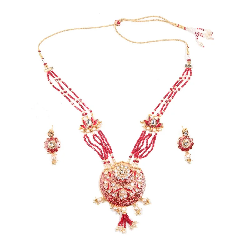 birthstone necklaces for women-Odette Red Appealing Onyx Necklace with Earring