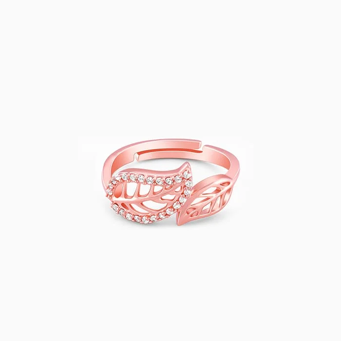 vintage style rings for women-Rose Gold Leafy Cuts Ring