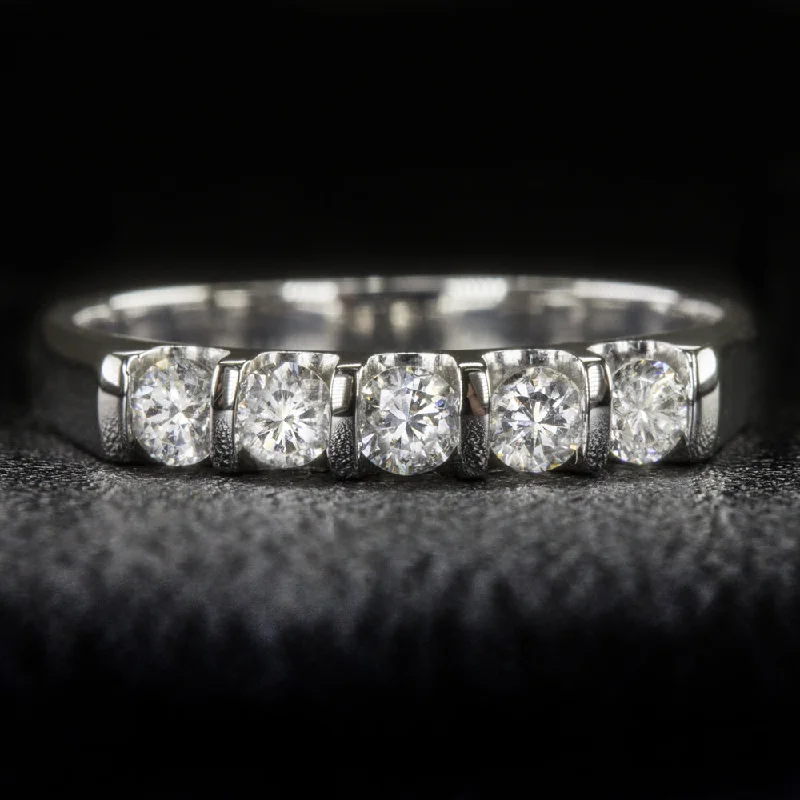 white gold engagement rings for women-0.40ct DIAMOND WEDDING BAND CLASSIC STACKING 5 STONE RING 14k WHITE GOLD ROUND