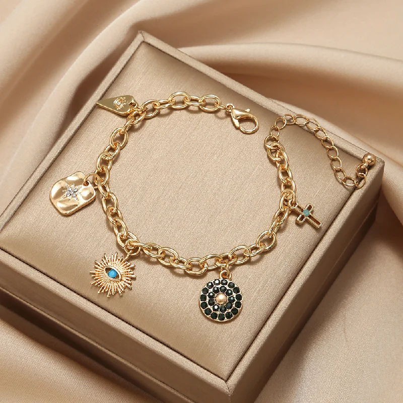 modern bracelets for women-Funny Devil's Eye Gold Plated Rhinestones Alloy Wholesale Bracelets