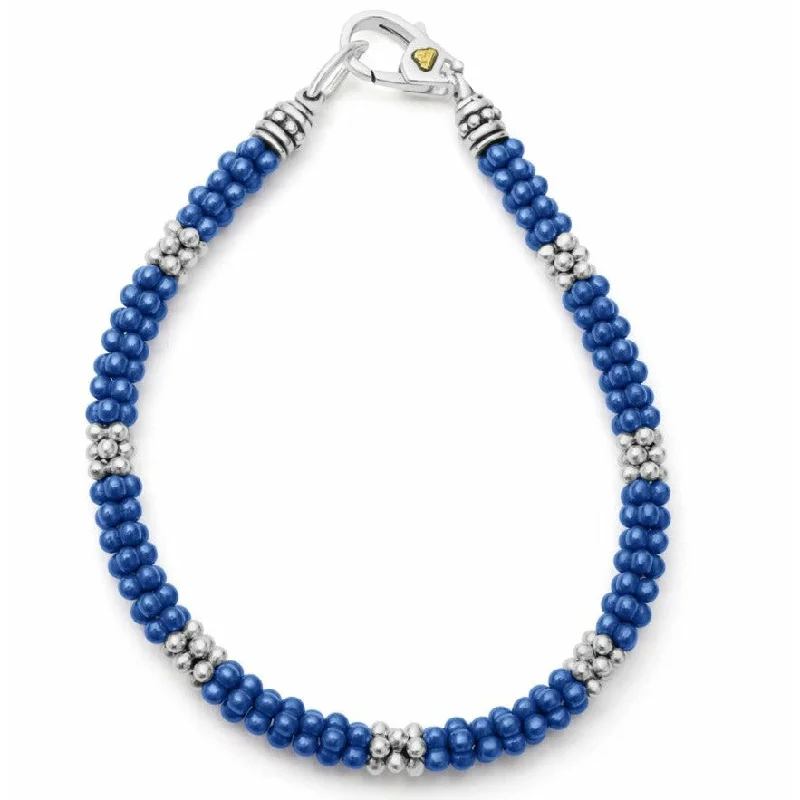 chunky bracelets for women-Lagos Ultramarine Caviar Silver Station Bracelet