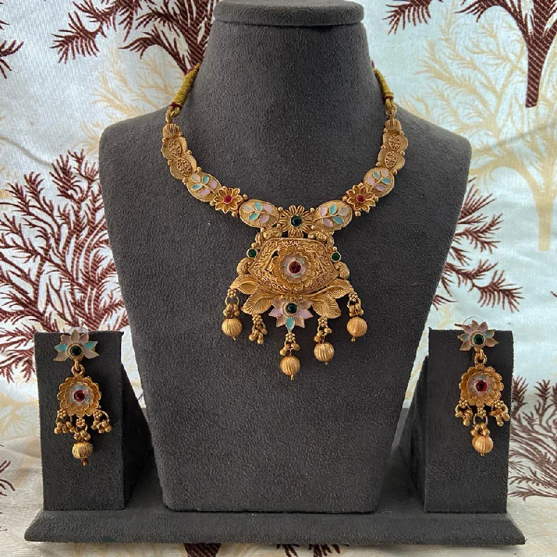 layered gold necklaces for women-India Art Gold Plated Pota Stone And Beads Necklace Set