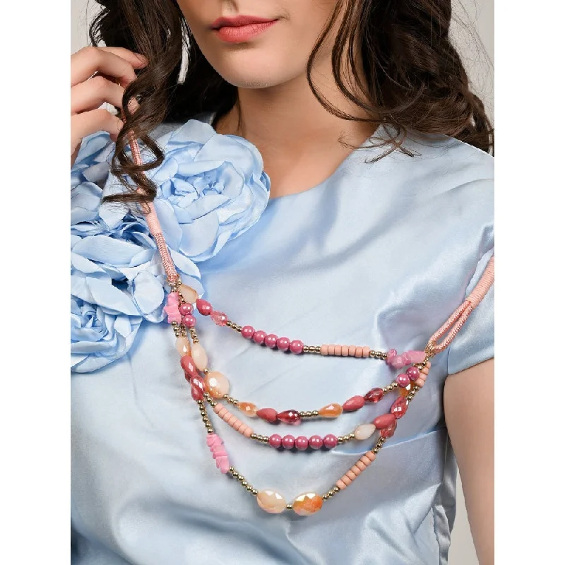 layering necklace sets for women-Odette Pink Beaded Layered Necklace